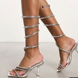 Simmi Asos Ankle wrap rhinestone strappy formal heel US7 sexy unique prom